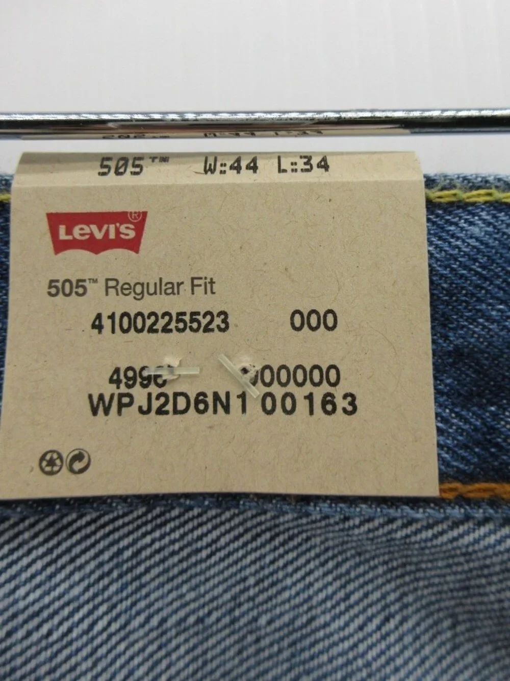 Levis 505 Jeans 44X34 Regular Fit Straight Leg Red Tab Denim Pants NEW